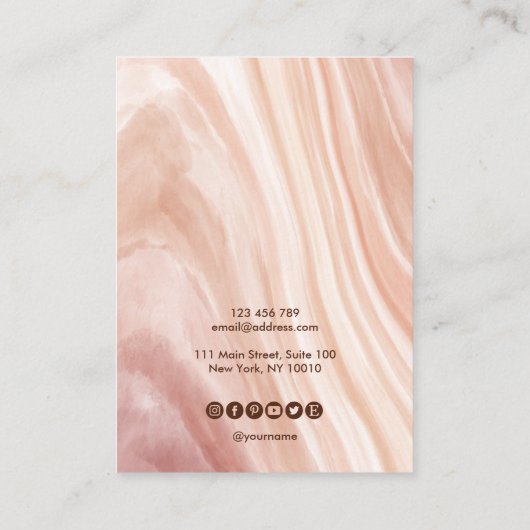 Kalligrafischer rosa Marmor Visitenkarte (Rückseite)