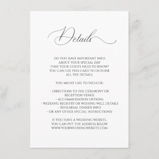 Kalligrafischer Schriftart Hochzeitsmärchen Detail Begleitkarte (Vorderseite)