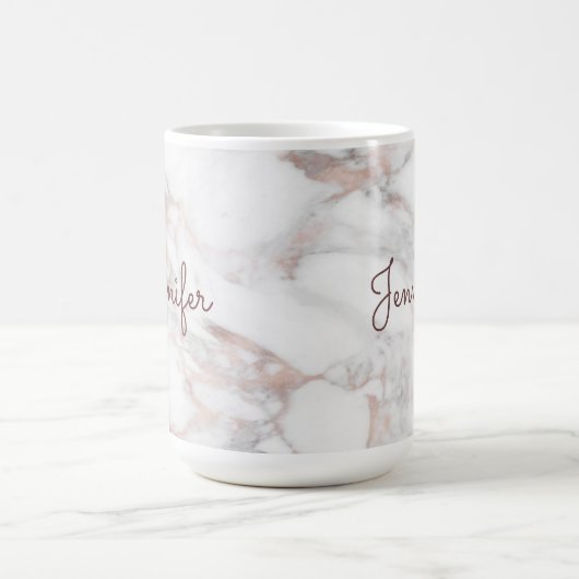 Kalligrafischer Skriptname Rose Gold-Marmorvorlage Kaffeetasse (Mittel)