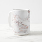 Kalligrafischer Skriptname Rose Gold-Marmorvorlage Kaffeetasse (Vorderseite Links)