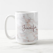 Kalligrafischer Skriptname Rose Gold-Marmorvorlage Kaffeetasse (Links)