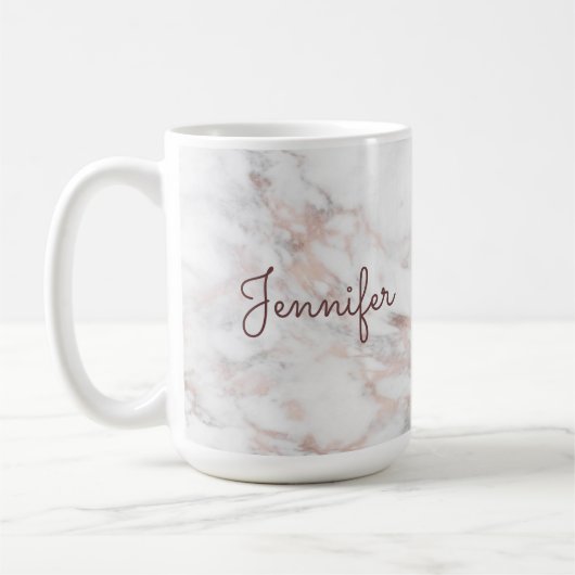 Kalligrafischer Skriptname Rose Gold-Marmorvorlage Kaffeetasse (Links)