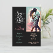 Kalligrafischer Tanz Kontrastfarben Foto Hochzeit Save The Date (Stehend Vorderseite)