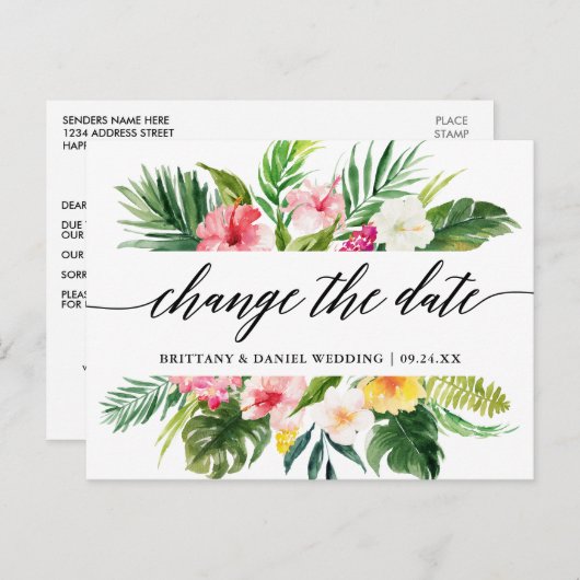 Kalligrafischer Tropischer Wandel Datum neu Postkarte (Vorne/Hinten)