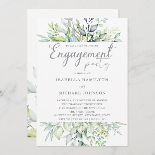 Kalligrafisches botanisches Engagement Einladung (Vorne/Hinten)