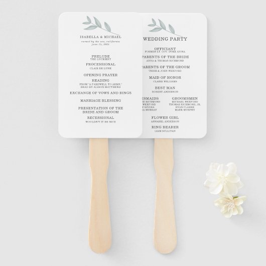 Kalligrafisches Botanisches Hochzeitsprogramm Fächer (Vorne und Hinten)