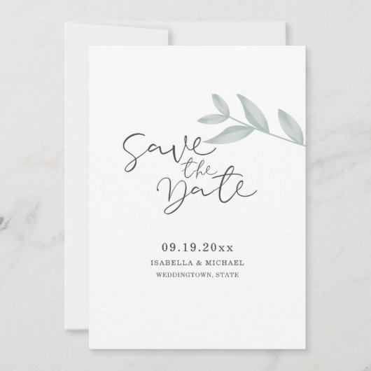 Kalligrafisches Botanisches Hochzeitsstichtum rett Save The Date (Vorderseite)