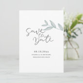 Kalligrafisches Botanisches Hochzeitsstichtum rett Save The Date (Stehend Vorderseite)