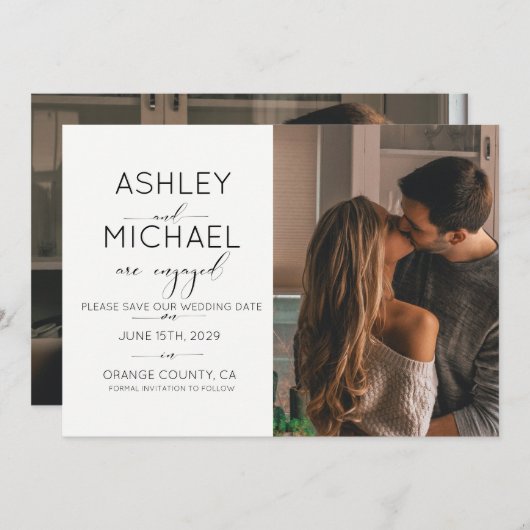 KALLIGRAFISCHES Foto 2 Save the Date Einladung (Vorne/Hinten)