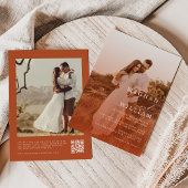 Kalligrafisches Foto Burnt Orange QR Code Hochzeit Einladung