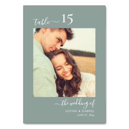 Kalligrafisches Foto Hochzeit Doppelseiten Grün Tischnummer