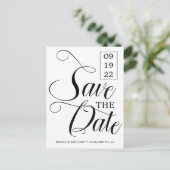 Kalligrafisches Foto Hochzeit rettet das Datum Ankündigungspostkarte (Stehend Vorderseite)