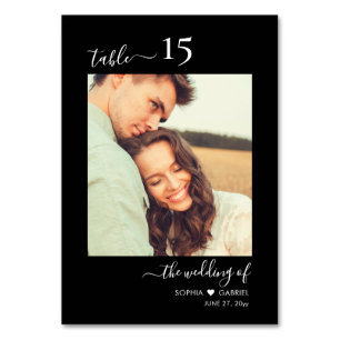 Kalligrafisches Foto Monogram Black Wedding Tischnummer