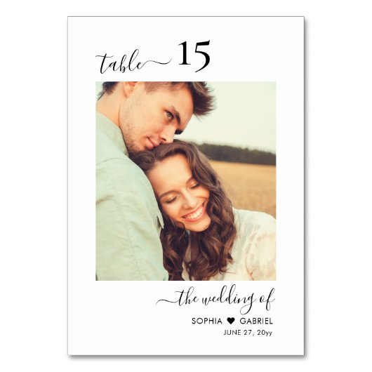 Kalligrafisches Foto Monogramm Hochzeit doppelseit Tischnummer (Rückseite)