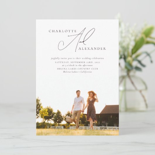 Kalligrafisches Foto QR-Code Einladung (Stehend Vorderseite)