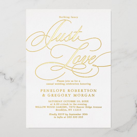 Kalligrafisches Gold nichts extravagant nur Liebe Folieneinladung