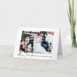Kalligrafisches Green Ink Script Wedding Fold Foto Feiertagskarte