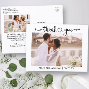 Kalligrafisches Herz 2 Fotos Hochzeit Danke Postkarte