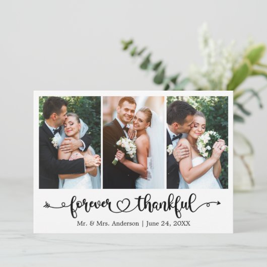 Kalligrafisches Herz für immer Dankbare 3-Foto Hoc Dankeskarte (Stehend Vorderseite)