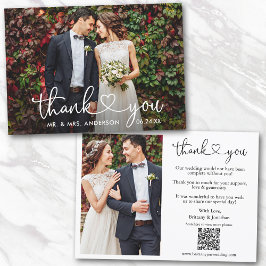 Kalligrafisches Herz Hochzeit QR Code 2 Foto Dankeskarte