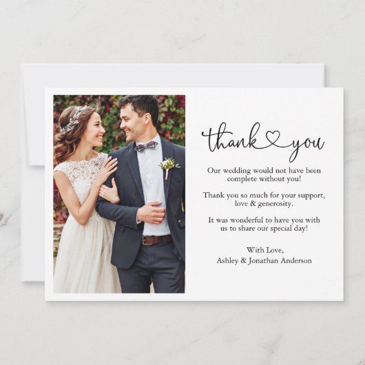 Kalligrafisches Herz Hochzeitbräunchen 2 Foto Dankeskarte (Rückseite)