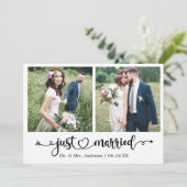 Kalligrafisches Herz nur verheiratet 2 Foto Hochze Ankündigung (Stehend Vorderseite)