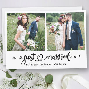 Kalligrafisches Herz nur verheiratet 2 Foto Hochze Ankündigung