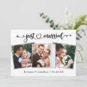 Kalligrafisches Herz nur verheiratet 3 Fotos Hochz Ankündigung (Stehend Vorderseite)