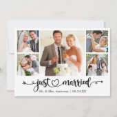 Kalligrafisches Herz nur verheiratet 5 Foto Hochze Ankündigung (Vorderseite)