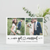 Kalligrafisches Herz Wir Got Verheiratet 2 Foto Ho Ankündigung (Stehend Vorderseite)