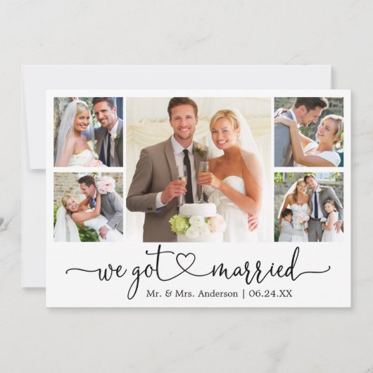 Kalligrafisches Herz Wir Got Verheiratet 5 Foto Ho Ankündigung (Vorderseite)