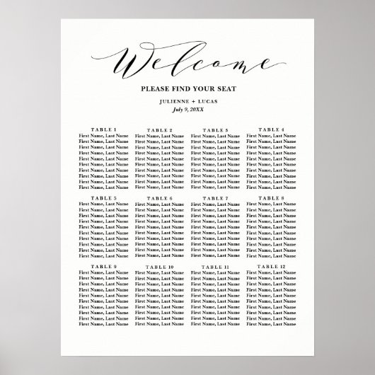 Kalligrafisches Hochzeitdiagramm | Schwarz Poster (Vorne)