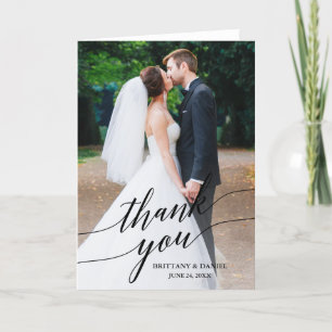 Kalligrafisches Hochzeitungs-Foto Dankeskarte