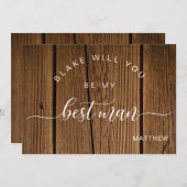 Kalligrafisches rustikales Holz, sei meine Trauzeu Mitteilungskarte (Vorne/Hinten)