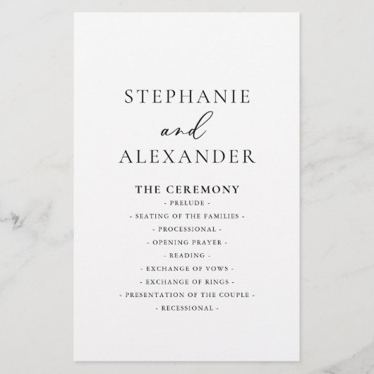 Kalligrafisches Schwarz-Weiß-Hochzeitsprogramm (Vorderseite)