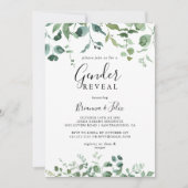 Kalligrafisches Script-Foliage Gender Reveal Party Einladung (Vorderseite)