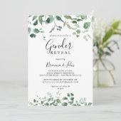 Kalligrafisches Script-Foliage Gender Reveal Party Einladung (Stehend Vorderseite)