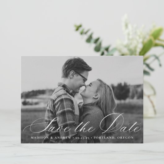 Kalligrafisches Script-Foto Save The Date (Stehend Vorderseite)