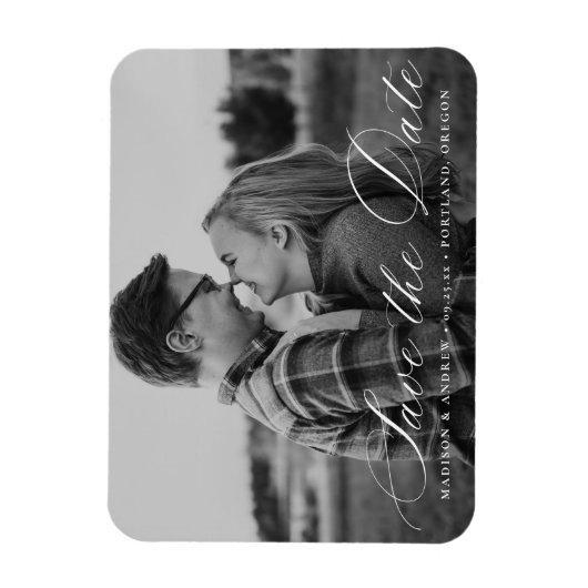 Kalligrafisches Script-Foto Save the Date Magnet (Vertikal)