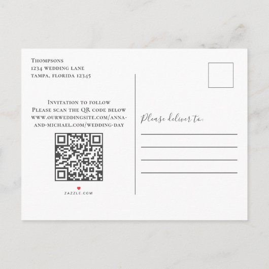 Kalligrafisches Skript Einfaches Foto QR-Code Webs Ankündigungspostkarte (Rückseite)