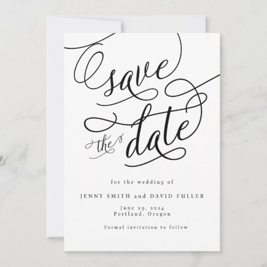 Kalligrafisches Skript-Foto Save the Date Karte (Vorderseite)