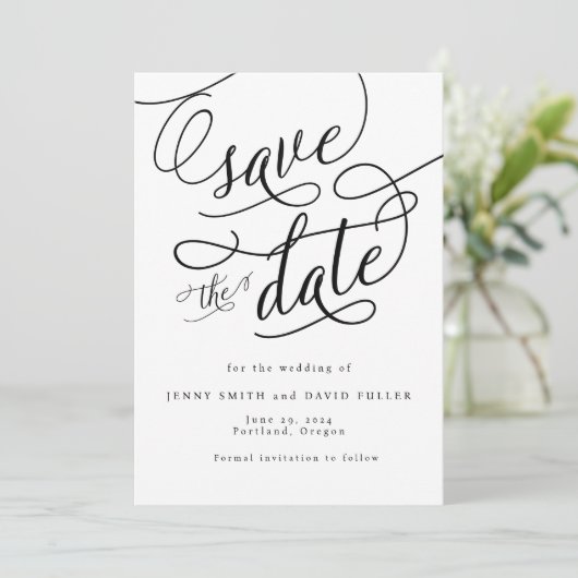 Kalligrafisches Skript-Foto Save the Date Karte (Stehend Vorderseite)