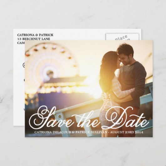 Kalligrafisches Skript-Foto Save the Date Postkart Ankündigungspostkarte (Vorne/Hinten)