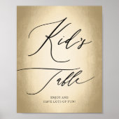 Kalligrafisches Skript Gold Kid's Table Wedding Si Poster (Vorne)