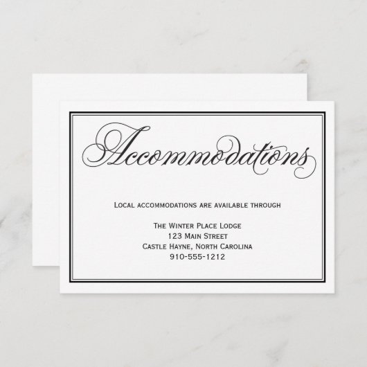 Kalligrafisches Skript Hochzeitsunterkunft Karte (Vorne/Hinten)