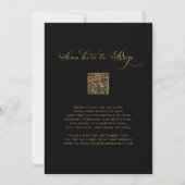 Kalligrafisches Skript QR Code Black Gold Hochzeit Einladung (Rückseite)