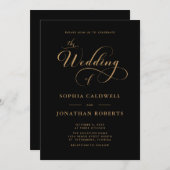 Kalligrafisches Skript QR Code Black Gold Hochzeit Einladung (Vorne/Hinten)