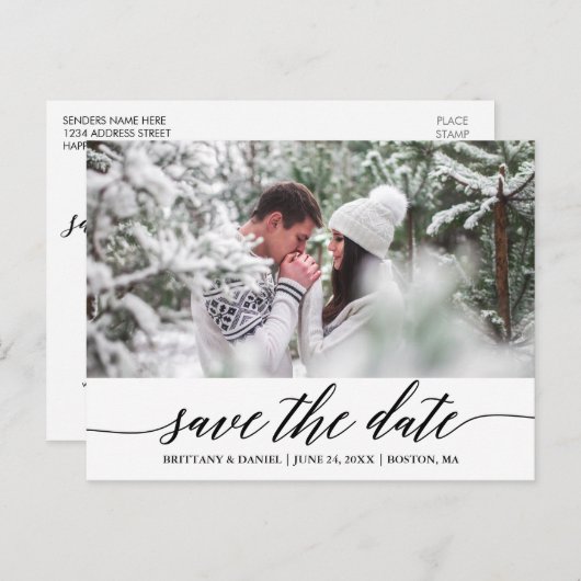 Kalligrafisches Skript Save the Date Foto Postkarte (Vorne/Hinten)