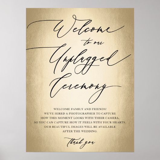 Kalligrafisches Skript Unplugged Zeremony Wedding Poster (Vorne)