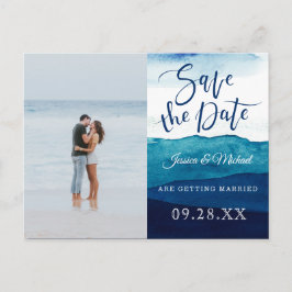 Kalligrafisches Watercolor-Navy-Foto Save the Date Einladungspostkarte
